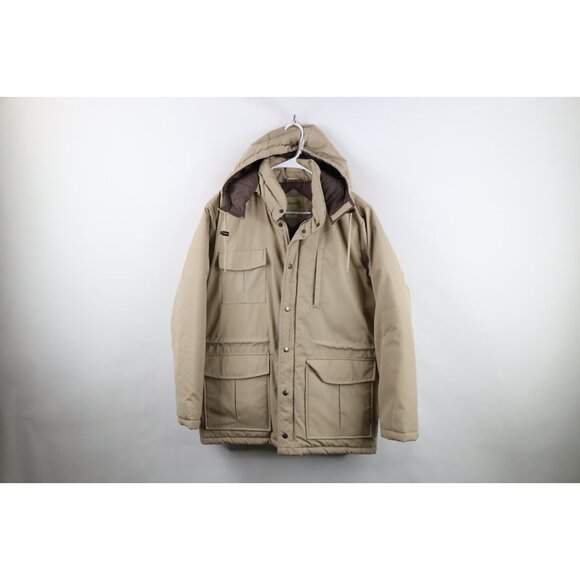 Vintage 70s 80s Streetwear Mens Medium Tall Hooded Puffer Parka Jacket Beige - Picture 1 of 15